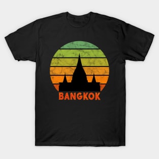 Bangkok Temple Silhouette On A Rainbow Of Sunset Colors T-Shirt